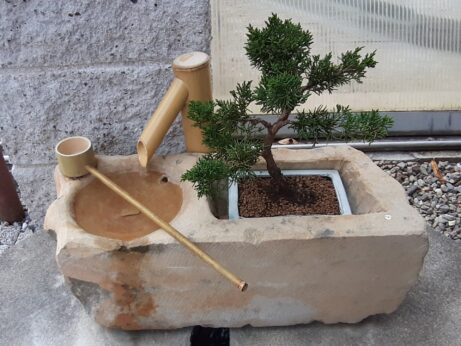 Pítko s&nbsp;bonsai miskou z&nbsp;přírodního pískovce.